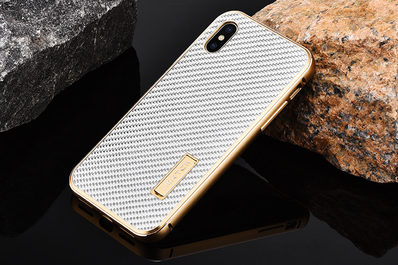 iMatch Luxury Aluminum Metal Bumper Carbon Fiber Back Cover Case for Apple iPhone X