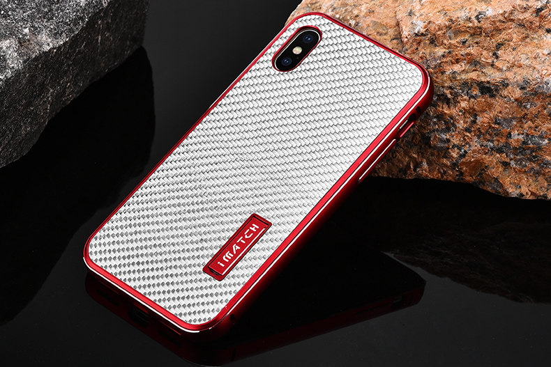 iMatch Luxury Aluminum Metal Bumper Carbon Fiber Back Cover Case for Apple iPhone X