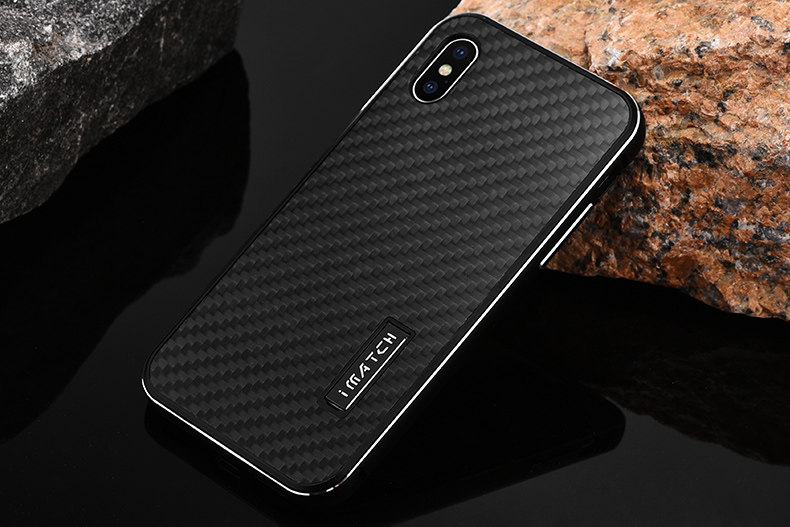 iMatch Luxury Aluminum Metal Bumper Carbon Fiber Back Cover Case for Apple iPhone X