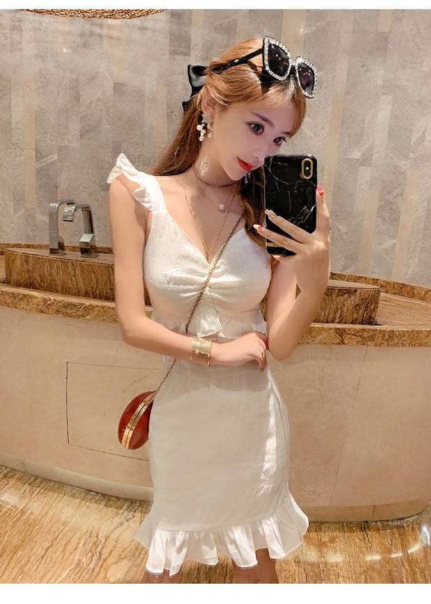 Váy nữ 2019 mới hè gợi cảm xúng xính váy xòe dáng cổ chữ V thắt eo thon - Sản phẩm HOT váy voan