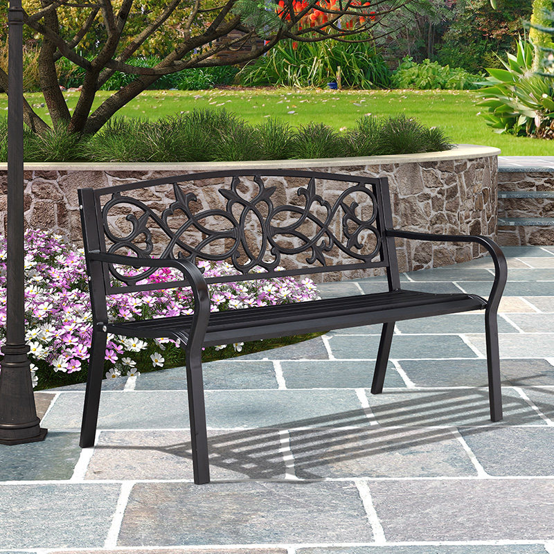 Park Chair Outdoor Leisure Benches Patio Garden Square Chair Iron Art Steel Tube Chair Balcony Double Chair Long Stool