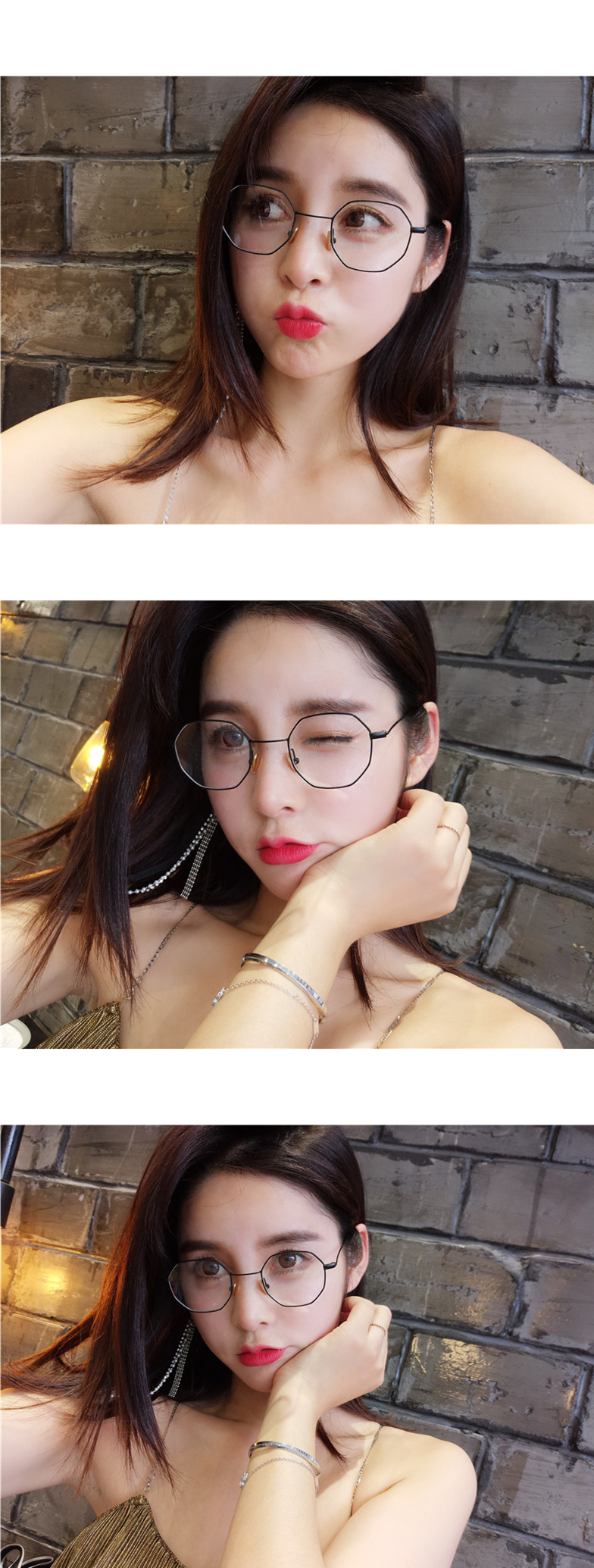 Kính Ulzzang nữ retro phiên bản Hàn Quốc của kính mặt thủy tinh khung đen khung trang trí gương văn học khung kính mặt nhỏ kính giả cận