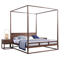 New Chinese style canopy bed 1 8m double master bedroom black walnut modern simple solid wood wedding bed Zen furniture customization