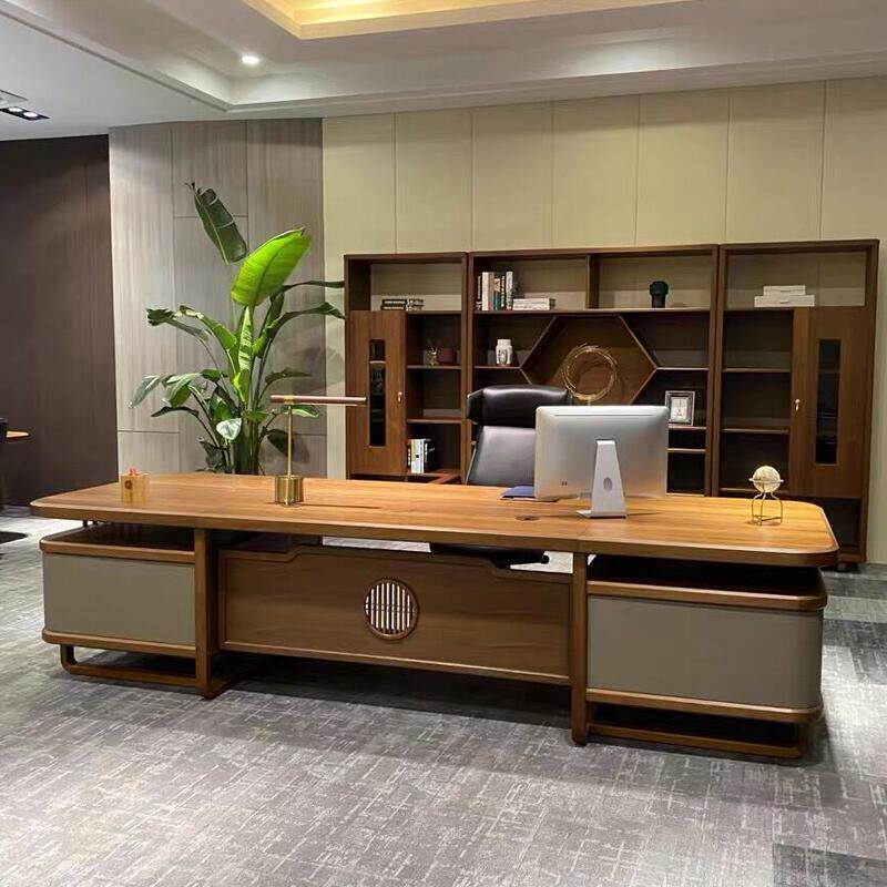 New Chinese Desk Solid Wood Owners Table And Chairs Combined Black Walnuts Wood Atmosphere President Table Great Bandae Office Furniture