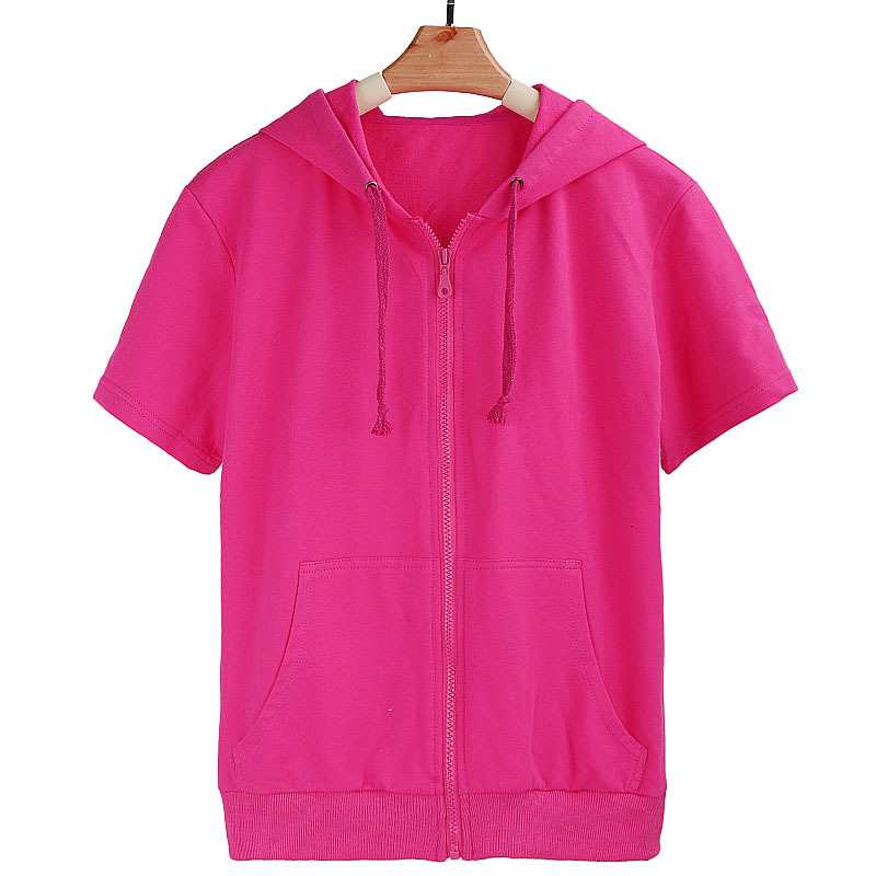 Pure Cotton Thin Hooded Short Cardigan Loose Plus Size Solid Color Jacket Women's T-Shirt Top Outerwear Zipper Casual Sports Pure Cotton Thin Hooded Short Cardigan Loose Plus Size Solid Color Jacket Women's T-Shirt Top Outerwear Zipper Casual Sports