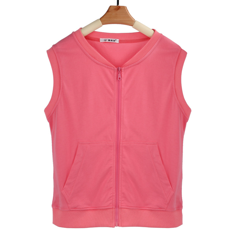 Spring and Autumn Women's Pure Cotton Thin Zip-Up Vest Loose Sweatshirt Women's Outerwear All-Cotton Sleeveless Jacket Small Vest