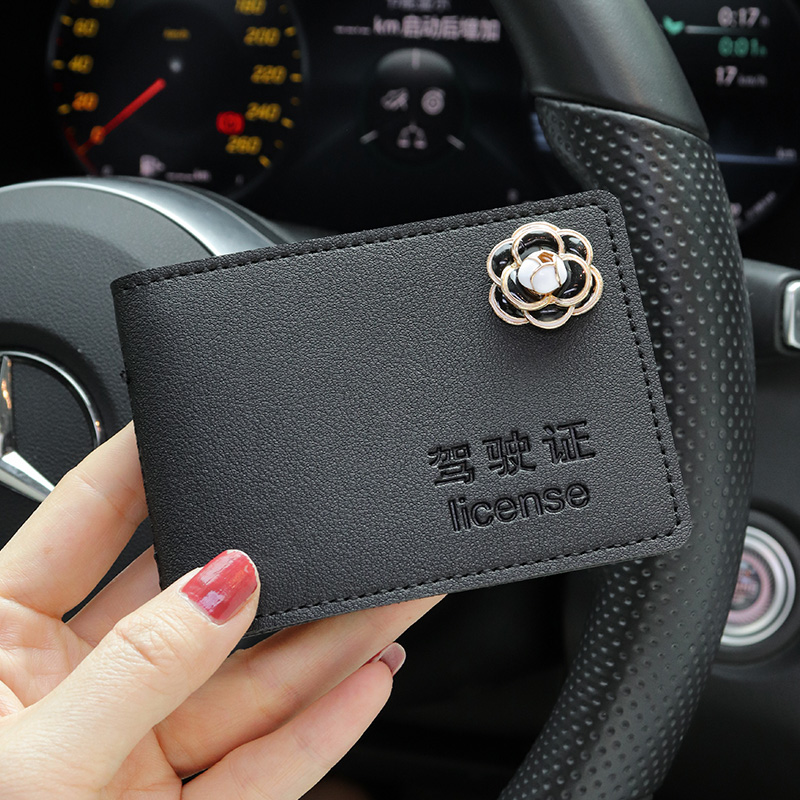 Car Driving License Cover Mesh Red Mountain Tea Flower License Clip Creative Personality Motor Vehicle Line Driving License Leather Sheath Protective Sleeve Woman