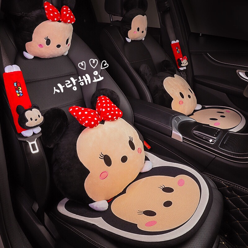 Car pillow cartoon high-end car headrest waist set creative personality cute Mickey neck pillow cushion female