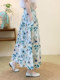 2025 Summer Artistic Pure Cotton Floral Elastic Waist Hip-Covering Half Skirt Women's A-Line Skirt Thin Country Style Long Skirt