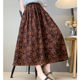Retro Style Floral Skirt, Spring Elastic Waist, Loose and Versatile, Cotton Gauze A-Line Pleated Umbrella Skirt, Mid-Length Skirt