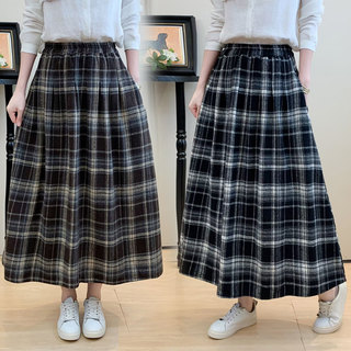 Retro Literary Thick Plaid Woolen Skirt for Women 2025 Autumn and Winter New Style High-End A-Line Skirt with Pockets