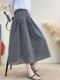 Literary cotton and linen plaid skirt for women, summer elastic waist, versatile, slim A-line skirt, high-end mid-length skirt for small people