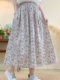 2025 New Literary Pure Cotton Printed Skirt Small Floral Versatile Small High Waist Big Swing A-Line Midi Skirt