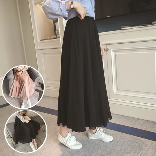 [Clearance Price] Summer Bohemian Chiffon Midi Skirt, Long Skirt, Ankle-Length, Flared Pleated Mesh Skirt, Beach Skirt