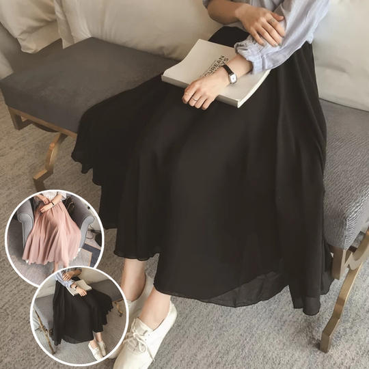 Summer Bohemian Large Hem Skirt Black Beach Pleated Skirt High Waist Large Size Chiffon Skirt