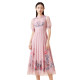 SUSSI/Antique 24 Summer Mall Same Style Pink Mesh Stand-up Collar Embroidered Lantern Sleeve Mid-Length Temperament Dress