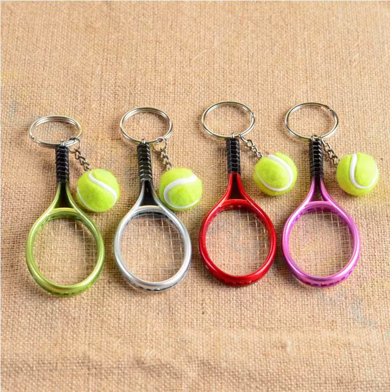 Miễn phí vận chuyển 5 giá vợt tennis túi mặt dây chuyền kim loại mini vợt tennis móc chìa khóa đồ trang sức thể thao người hâm mộ quà lưu niệm - Quần vợt