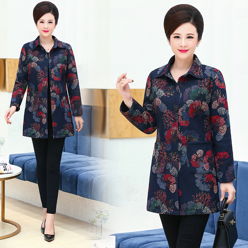 Mid-aged women's clothing spring and autumn long sleeves shirt large size cardiovert cardiff with velvet thickened jacket blouses jacket blouse