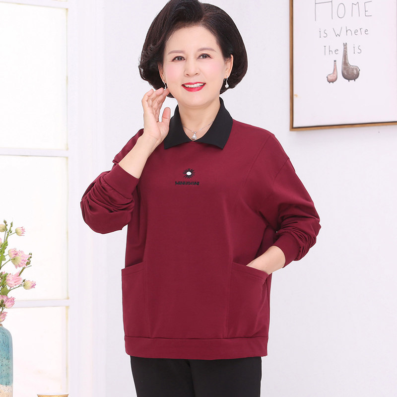 New middle - aged old autumn T shirt tops 200 pounds fat mother weighed plus large casual long sleeve Yang coat