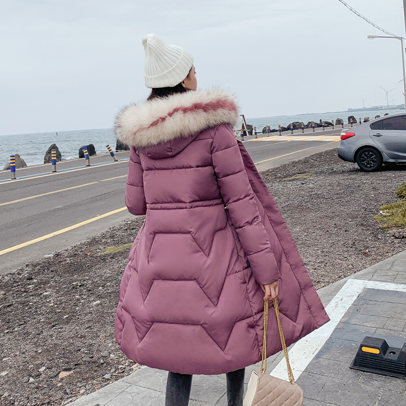Anti-mùa khuyến mãi xuống bông quần áo của phụ nữ mùa đông dài Hàn Quốc phiên bản của cơ thể cổ áo len lớn so với chiếc áo khoác bông đầu gối dày