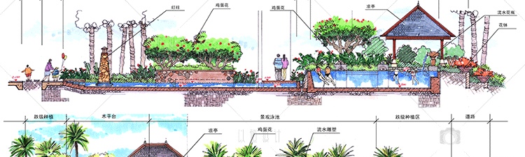 J28-景观剖面图手绘图效果图资料高清临摹细节图 原创设计...-18