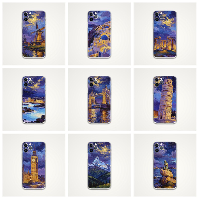 3 ชิ้น ลด 30% เคสโทรศัพท์ลายภาพวาดน้ำมันหนา สไตล์เมืองทั่วโลก แนว Van Gogh งานสร้างสรรค์ทางวัฒนธรรม สำหรับนักศึกษาศิลปะ ใช้ได้กับ Apple 17 Huawei Xiaomi Samsung