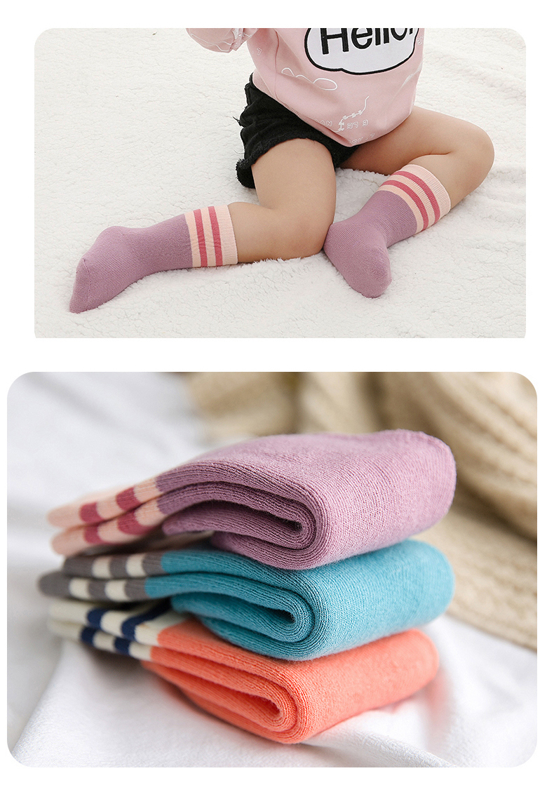 Vớ em bé cotton mùa thu và mùa đông cộng với nhung dày trẻ em terry khăn vớ bé trai và bé gái ống dài mùa đông tất vớ cho bé sơ sinh
