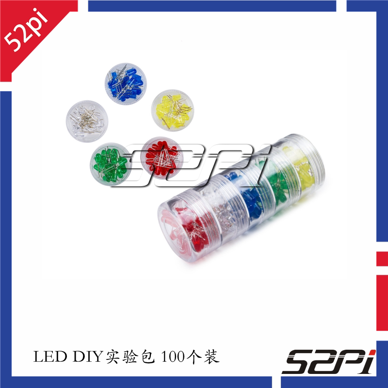 52Pi 5mm Red Blue Green Yellow White LED DIY Experiment Pack 100 packages