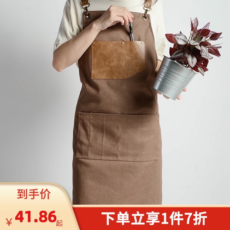 Cotton canvas apron Wear-resistant anti-fouling thickened cooking baking baby bag apron Korean version of the dining room barista overalls