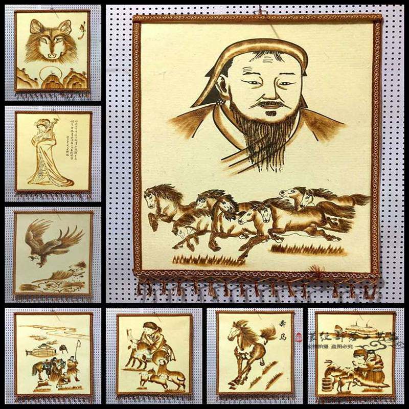 Mongolian hot felt painting Mongolian characteristic hanging painting Mongolian dining room decoration branding painting Yurt decoration hanging painting Wool felt painting