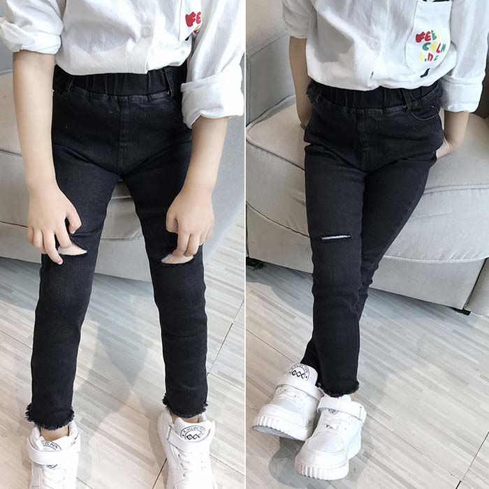 Cô gái cá tính, quần jeans hỏng, xuân hè 2018 cơ thể trẻ em, chân đa năng, quần bút chì, quần trẻ em chân váy trẻ em