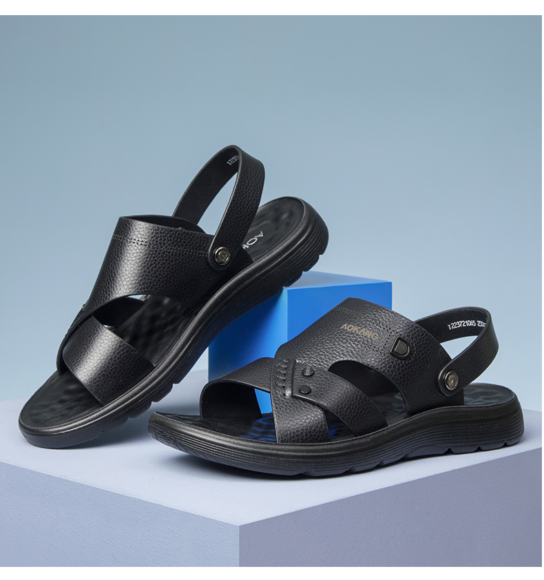 Okang Sandals Men's Breathable Winter Genuine Leather Soft-bottom Beach Shoes Men's Dads Sandals With Sandals sandals-Taobao