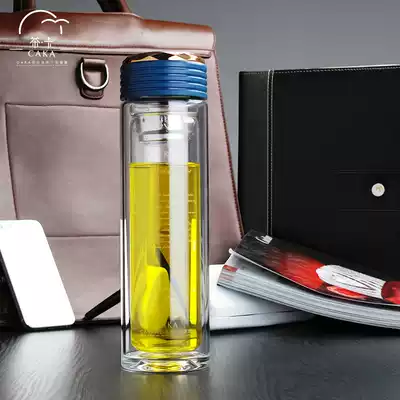 caka tea card double-layer glass Men's and women's cups Portable business cups with lid filter Heat-resistant teacups