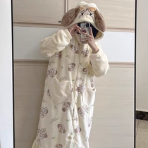 Cute mikko nightgown womens autumn and winter coral velvet nightgown plus velvet thickened flannel cartoon home clothes