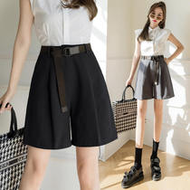 Suit black shorts summer casual womens 2021 new five-point pants straight thin high waist a-line wide leg pants