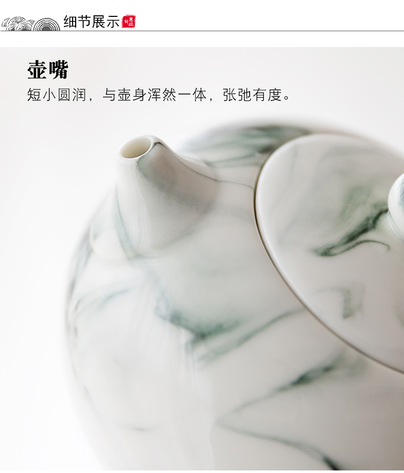 Ink painting in building up ceramic teapot kung fu tea set home office contracted tea side single pot, the pot