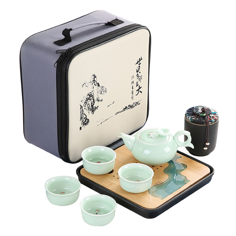 Hole hidden celadon floor kung fu tea set household contracted tea tray was suit portable travel side ceramic teapot the teapot