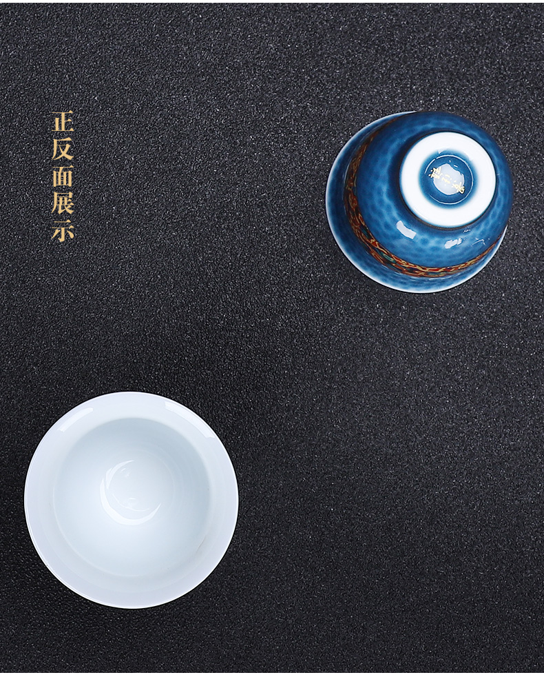 Blue and white porcelain floor in kung fu tea tasted silver gilding single cup sample tea cup master cup hand with silver cups