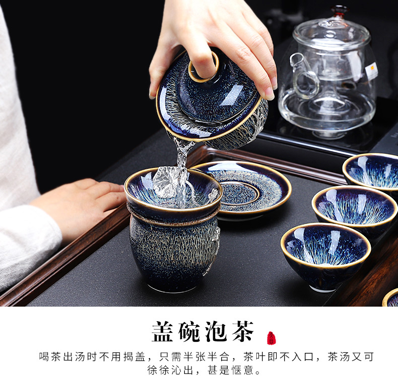 Hole hid floor jingdezhen ceramic inlaid with silver GaiWanCha implement three only a cup of tea bowl of kung fu tea accessories for tea