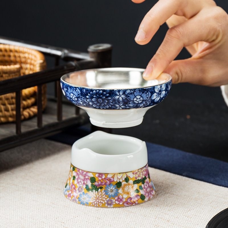 Silver colored enamel in floor coppering. As) blue and white porcelain tea strainer kung fu tea tea strainer tea tea tea is good