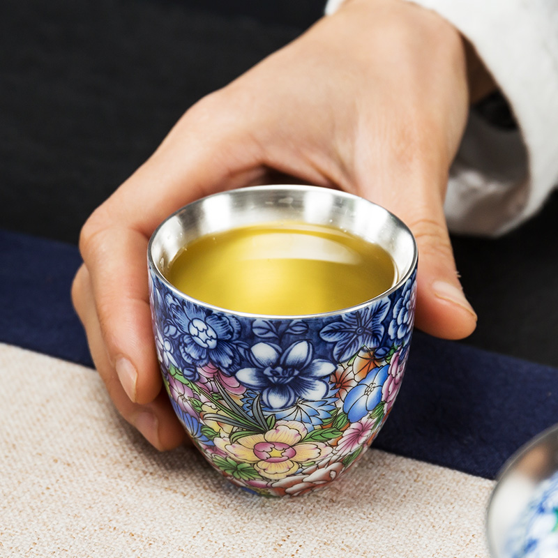 In floor sample tea cup ceramic cups household kung fu tea master cup single CPU colored enamel coppering. As silver cups