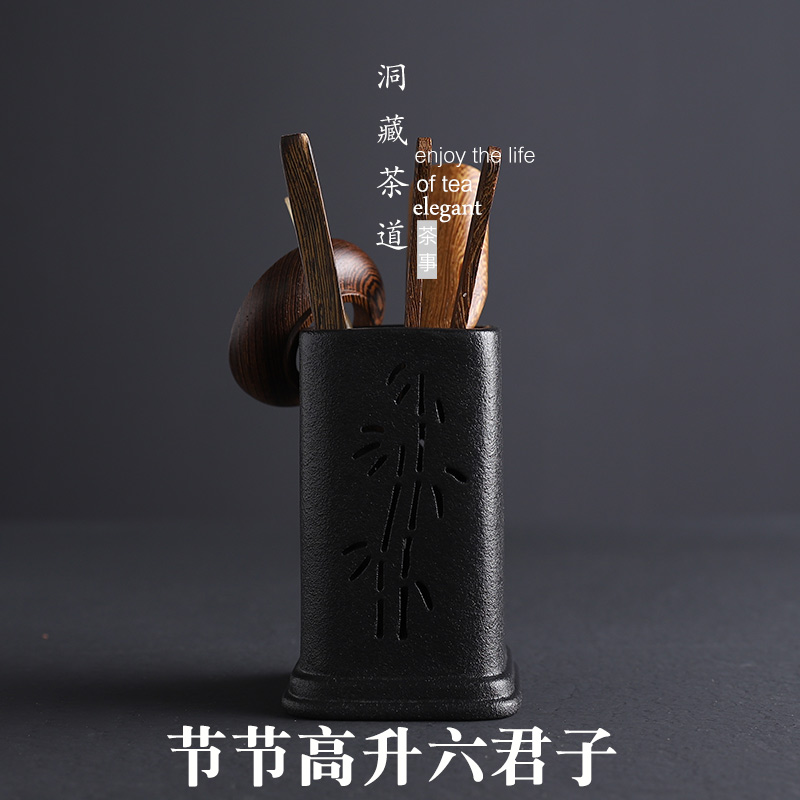 In building ceramic coarse pottery ebony black pottery tea solid wood tea six gentleman tea tray, tea art furnishing articles tea accessories