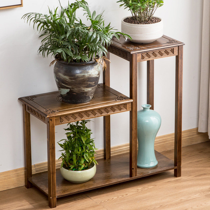 Chinese style flower shelf solid wood flower pot shelf multilayer floor bonsai frame balcony living room imitation antique living room fish tank antique rack