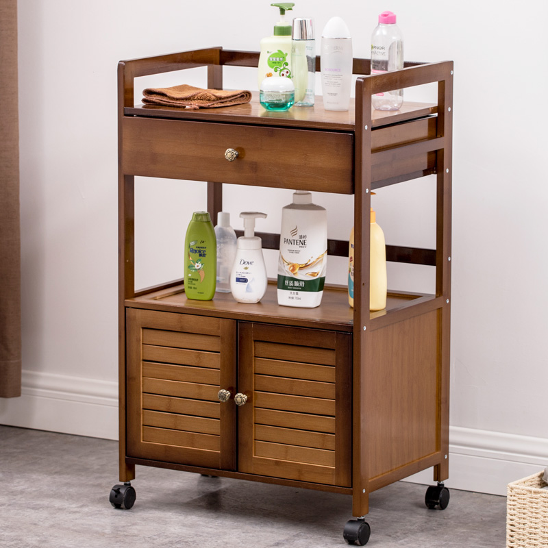 Beauty trolley shelf Beauty salon special tool car Bamboo solid wood three-layer hair salon nail salon storage cabinet