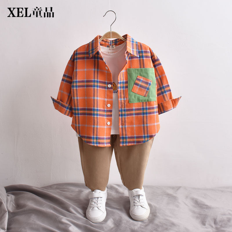 Children's Clothing Children Shirts Boy Spring Autumn New Long Sleeves Shirt Baby Plaid Top 2022 Fashion Spring Dress Foreign Pie
