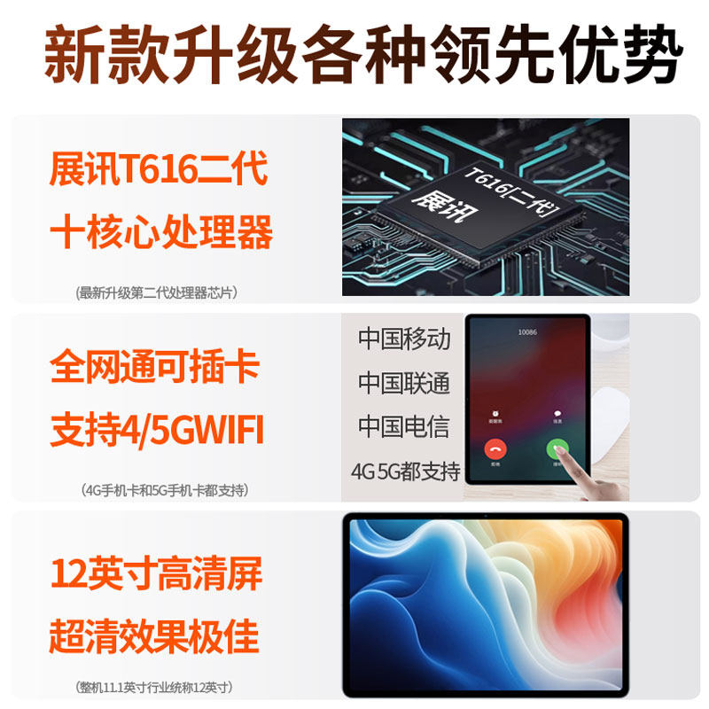[Official Genuine] 2025 New Model Full Netcom 5g Tablet iPad Pro Android 12inch Mobile Phone 2-in-1 Large Screen Gaming-Specific for Pubg, Drawing, Student Learning Machine 10