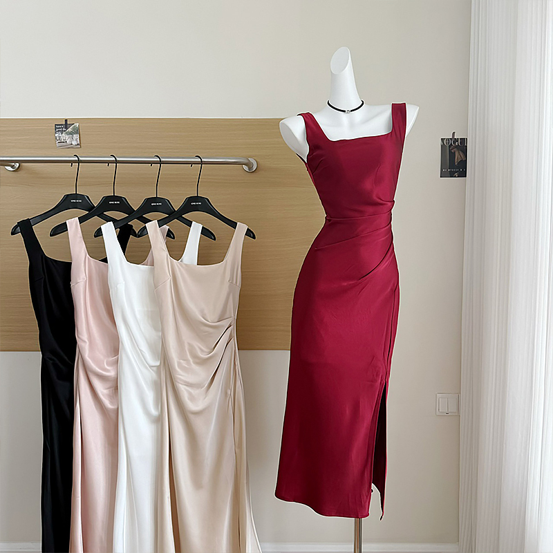 Famous Song Charm Pure and Alluring Style Spaghetti Strap Dress Summer New Slim-Fit Satin Banquet High-End Formal Long Dress