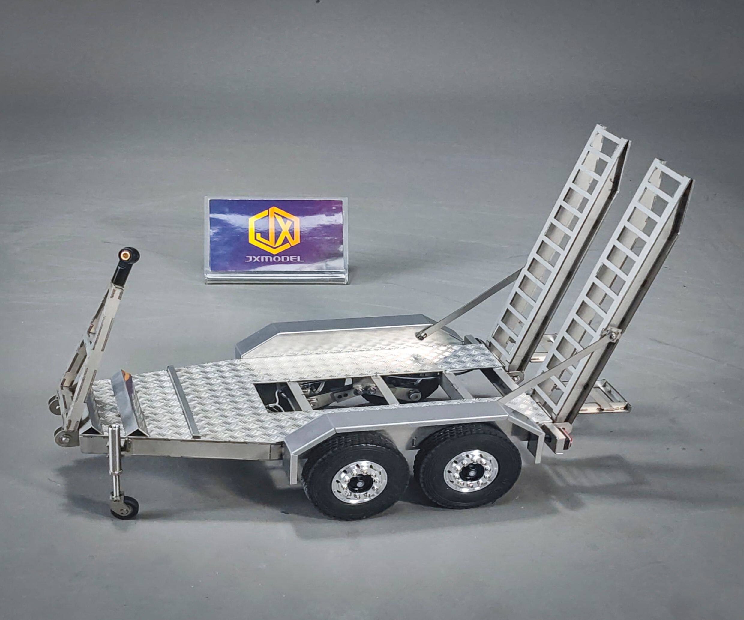 Zweiachsiger technischer Mini-Anhänger – JXmodel 1/14 Metallmodell mit beweglicher Rückleiter und Rücklichtern, E20-Bagger – Detail 8