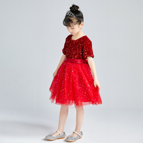 Childrens dress red girl princess dress tutu dress costume girl host piano playing chorus costume