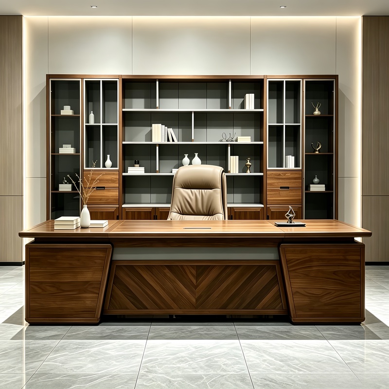 New Chinese-Style Solid Wood Office Desk, Executive Desk, Boss Desk, High-End Study Room, Light Luxury Office Furniture, Modern Minimalist Ceo Desk